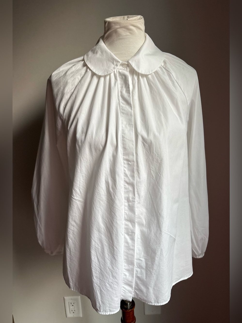 Zara Puff-Sleeve Button-Front Poplin Shirt In White Size M